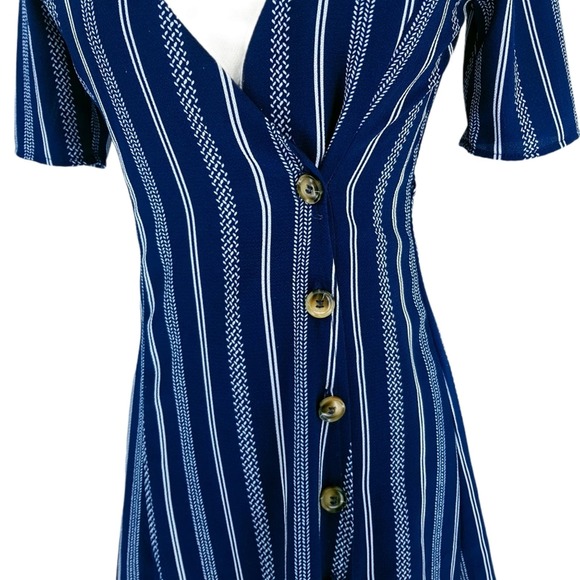 Urban Girl Blue White Striped Button Front V Neck Mini Dress Small - Picture 4 of 8